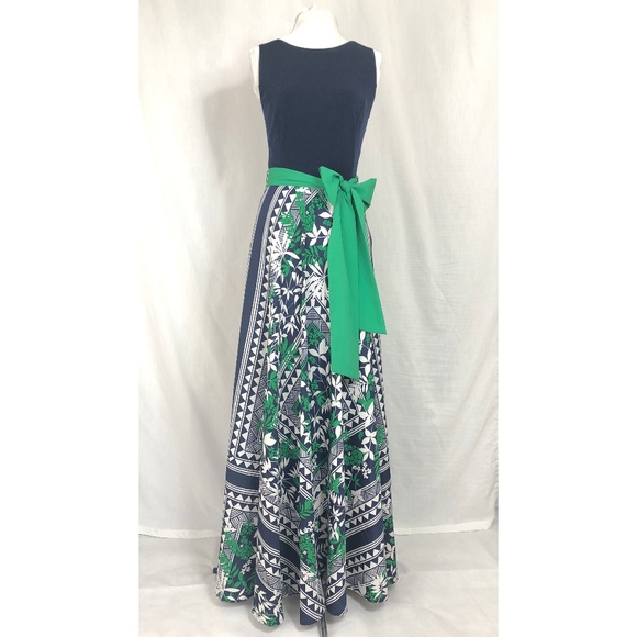 scarf print jersey & crêpe de chine maxi dress